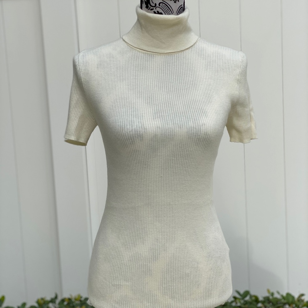 Michael Kors Turtleneck Short Sleeve Sweater Bone Size L JF96G52CFN - Picture 10 of 14